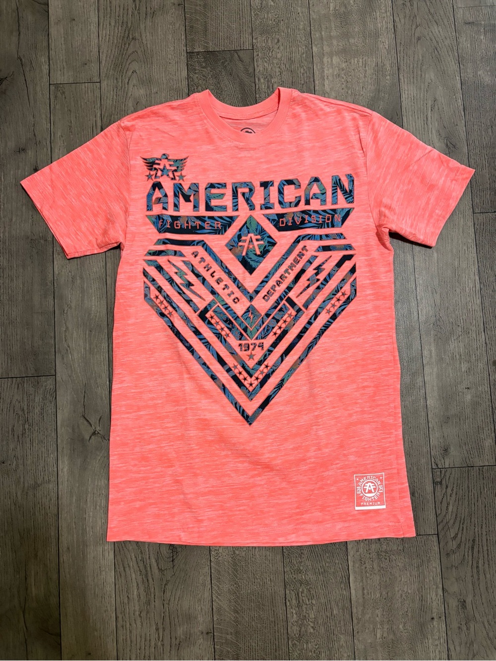 American Fighter Coral Graphic Short Sleeve Tee with Gray Print